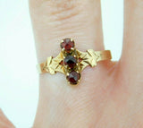 Victorian 10k Yellow Gold Genuine Natural Bohemian Three Garnet Ring (#J4518)