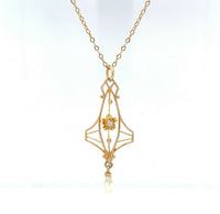 10k Yellow Gold Victorian Diamond Pendant Lavaliere (#J5460)