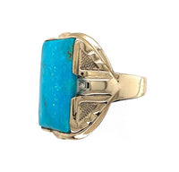 10k Gold Large 9.91ct Genuine Natural Turquoise and Diamond Men's Ring (#J6134)