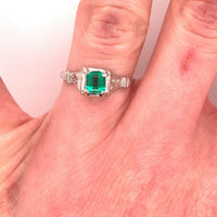 18k Gold Art Deco .56ct Genuine Natural Emerald Ring w/Engraved Flowers (#J4856)