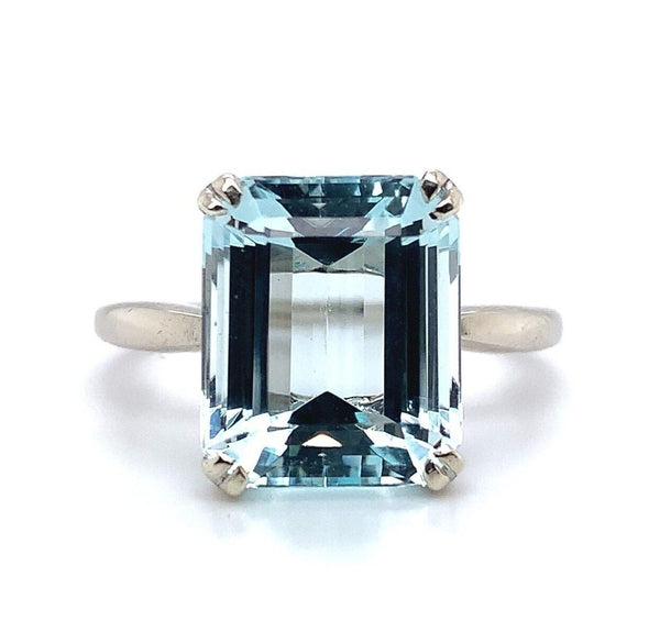5.46ct Emerald Cut Genuine Natural Aquamarine 14k White Gold Ring (#J5790)
