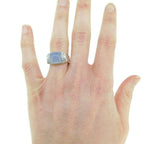 14k White Gold Square Genuine Natural Chalcedony Ring with Diamonds (#J3514)