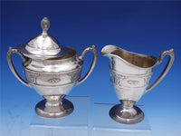 Rose Point by Wallace Silverplate Tea Set 3pc #N6702 Tea Pot Sugar Creamer #3172