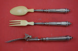 French Sterling Silver 3pc Set Salad Serving & Carving Fork w/ Elk Original Box