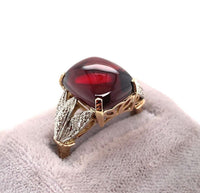 14k Yellow Gold 10.35ct Cabochon Genuine Natural Garnet Ring w/Diamonds (#J5758)
