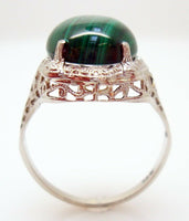 14K Gold Oval Genuine Natural Malachite Filigree Ring (#J2900)