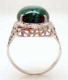 14K Gold Oval Genuine Natural Malachite Filigree Ring (#J2900)