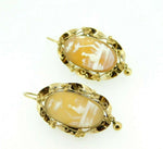 14k Yellow Gold Victorian Scenic Genuine Natural Shell Cameo Earrings (#J5015)