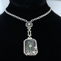 14k White Gold Genuine Natural Rock Crystal Quartz Necklace with Enamel (#J5935)