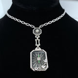 14k White Gold Genuine Natural Rock Crystal Quartz Necklace with Enamel (#J5935)