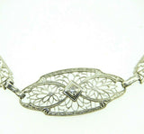 10k White Gold Art Deco Filigree Bracelet with Genuine Natural Diamond (#J663)