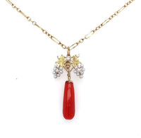 14k Yellow Gold Coral and Pearl Grape Victorian Pendant (#J5598)