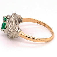 14k Gold Genuine Natural Emerald and Diamond Vintage Engraved Ring (#J4832)