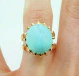 Retro 14k Yellow Gold Large 12.3ct Genuine Natural Turquoise Ring (#J5112)
