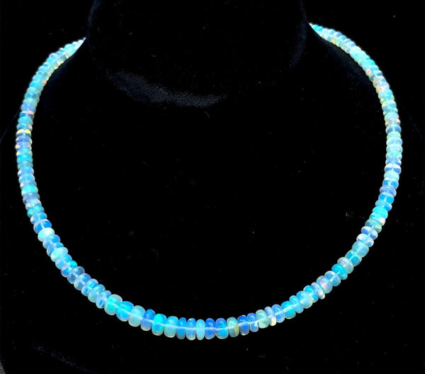 80ct Strand of Genuine Natural Opal Beads Necklace with 14k Gold Clasp (#J5919)
