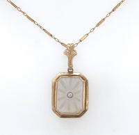 10k Yellow Gold Genuine Natural Rock Crystal Diamond Pendant w/14k Chain #J6200