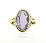 Art Deco 10k Yellow Gold Filigree Genuine Natural Amethyst Ring (#J4423)