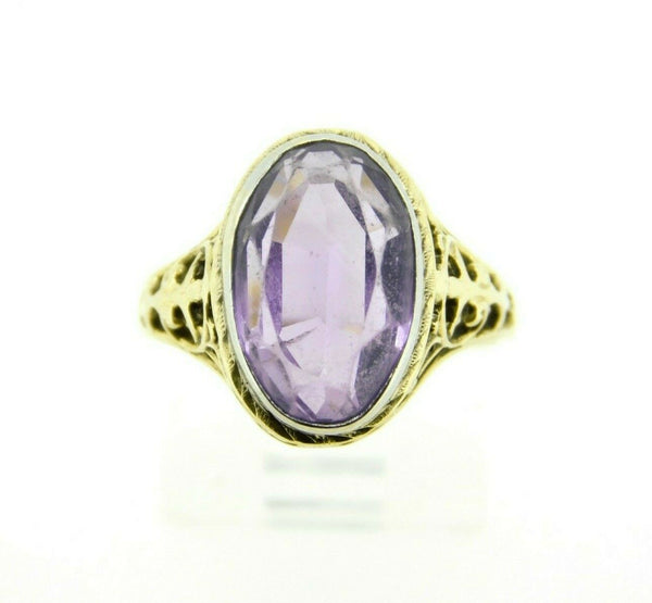 Art Deco 10k Yellow Gold Filigree Genuine Natural Amethyst Ring (#J4423)