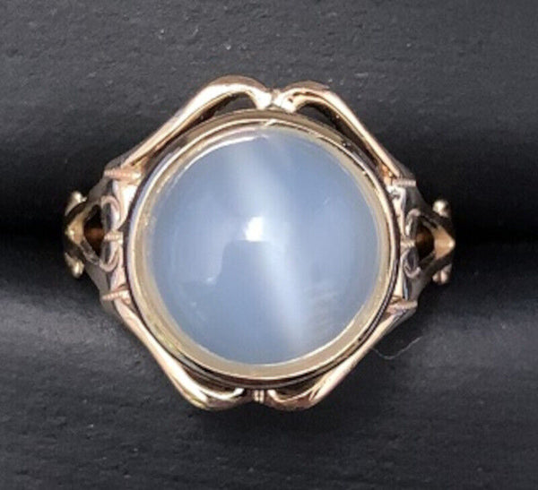 10k Yellow Gold 5 Carat Cat's Eye Genuine Natural Moonstone Ring (#J5670)