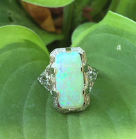 2.58ct Genuine Natural Opal 18k White Gold Filigree Ring Jewelry (#J5760)
