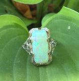 2.58ct Genuine Natural Opal 18k White Gold Filigree Ring Jewelry (#J5760)