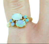 Vintage 14k Yellow Gold Blue Green Genuine Natural Opal Ring (#J4553)