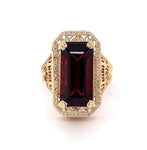 10k Gold 6.58ct Emerald Cut Genuine Natural Garnet Filigree Ring (#J5757)