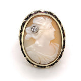 Genuine Natural Shell Cameo Ring with Bezel Diamond Accent Jewelry (#J5556)