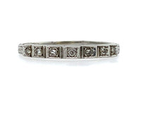 18k White Gold Wedding Band Ring w/Diamonds Engraved Dated 1932 Size 7.75 #J5907