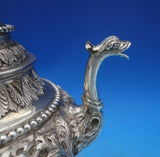 Dutch Sterling Silver Tea Pot w/Cast Mermaid Finial Flowers Putti Dragon (#6464)
