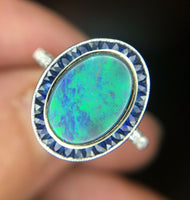 18k Gold 1.07 Carat Genuine Natural Australian Black Opal and Sapphire (#J5302)