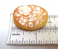 18k Gold Oval Genuine Shell Cameo Pin / Pendant w/Floral Bouquet (#J3616)