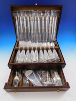 Aegean Weave Gold by Wallace Sterling Silver Flatware Set 12 Service 55 pcs New