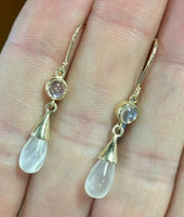 14k Yellow Gold Blue Flash Genuine Natural Moonstone Earrings (#J5300)