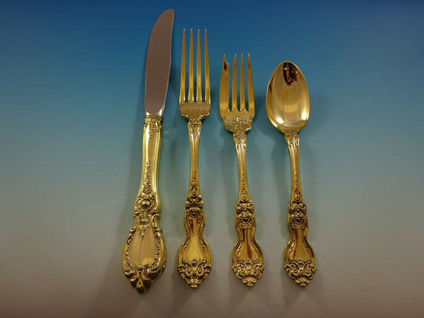 La Reine Vermeil by Wallace Sterling Silver Flatware Set Service 32 pcs Gold