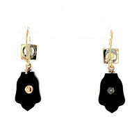 14k Rose Gold Victorian Black Onyx and Pearl Drop Earrings (#J5493)