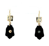 14k Rose Gold Victorian Black Onyx and Pearl Drop Earrings (#J5493)