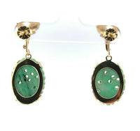 14k Yellow Gold Chinese Export Carved Jade Earrings (#J5492)