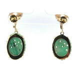14k Yellow Gold Chinese Export Carved Jade Earrings (#J5492)