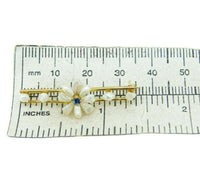 14k Yellow Gold Freshwater River Pearl Sapphire Flower Pin (#J4601)