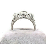 Platinum 2.43 Carat TW Genuine Natural Diamond 3 Stone Filigree Ring (#J5520)