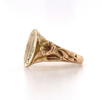 10k Yellow Gold Victorian Child's Signet Ring w/ Flowers and Mono "KMM" (#J5692)