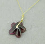 14k Yellow Gold Carved Genuine Natural Garnet Flower Pendant (#J3130)