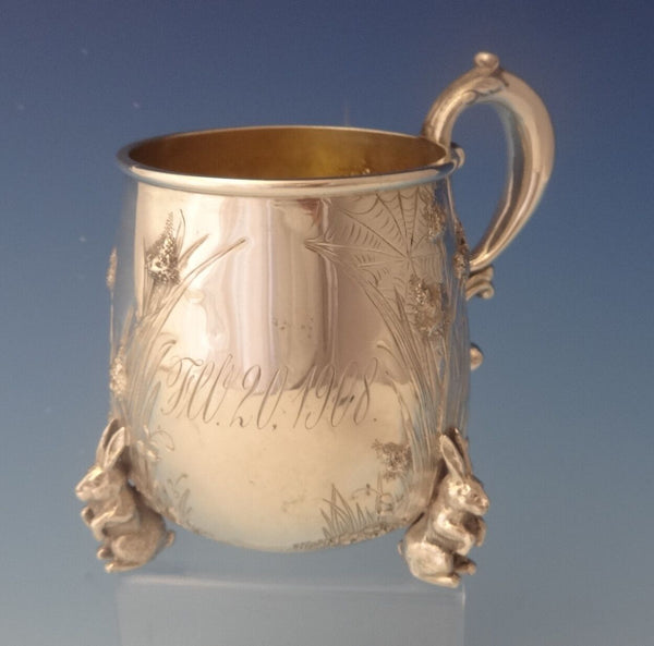 Tiffany & Co. Sterling Baby Cup with 3-D Rabbits Chased Grasses & Foliage #0127
