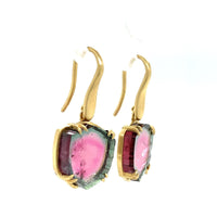 15.25ct Watermelon Genuine Natural Tourmaline 14k Yellow Gold Earrings (#J5954)