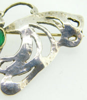 Hand Wrought Sterling Silver Butterfly Pin w/ Genuine Natural Chrysoprase #J4066