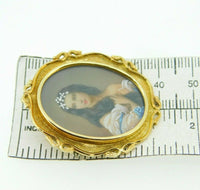 18k Hand Painted Portrait Pin / Pendant with Genuine Natural Diamonds (#J4309)