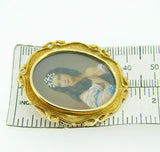 18k Hand Painted Portrait Pin / Pendant with Genuine Natural Diamonds (#J4309)
