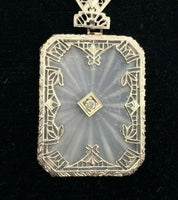 14k Gold Genuine Natural Rock Crystal Quartz Diamond Filigree Necklace (#J5455)