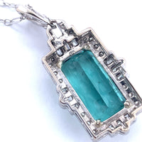 18k Gold 9.60 Carat Teal Genuine Natural Tourmaline Diamond Necklace (#J5196)